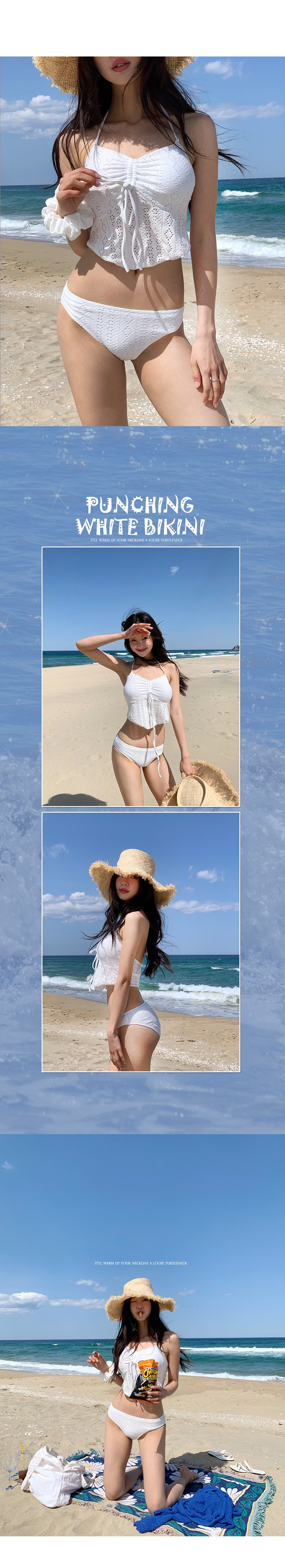 휴양지Best🌴펀칭 화이트 비키니 모노키니/펀칭블라우스/펀칭나시/레이스/끈나시 상세 이미지 1
